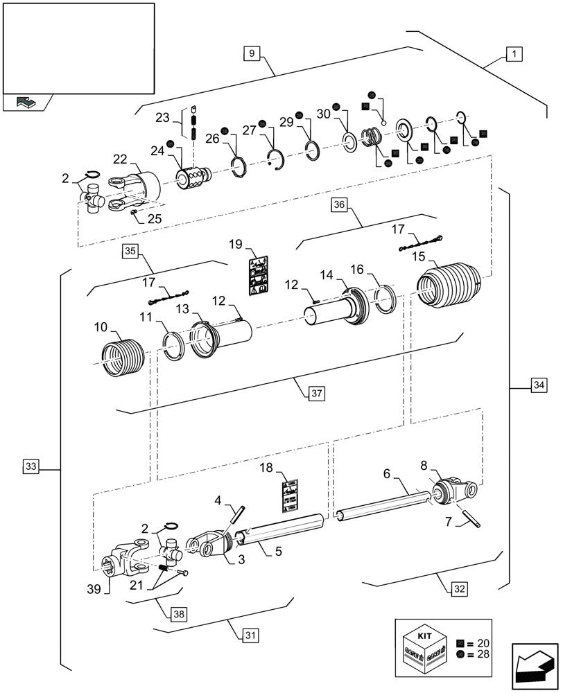 Схема запчастей Case IH 2040 - (20.10N[01]) - POWER TAKE -OFF - 20-24-30FT - F808969 (20) - HEADER