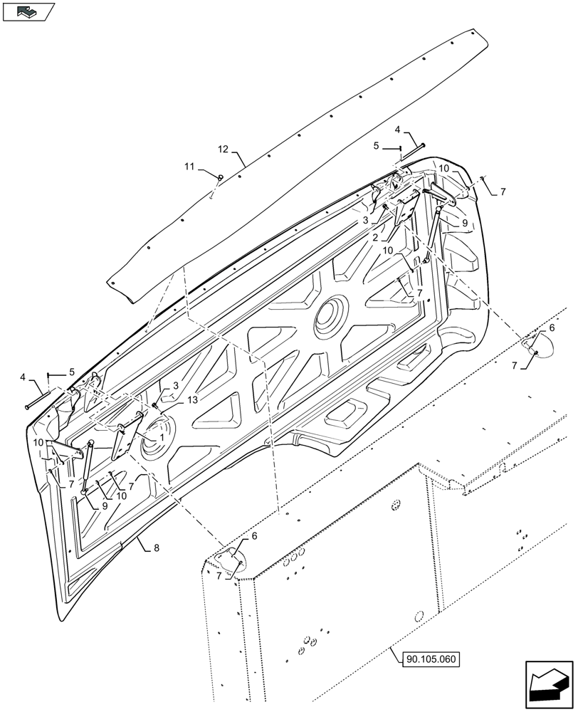 Схема запчастей Case IH LB434R - (90.105.030) - SIDE DOOR, RH (90) - PLATFORM, CAB, BODYWORK AND DECALS