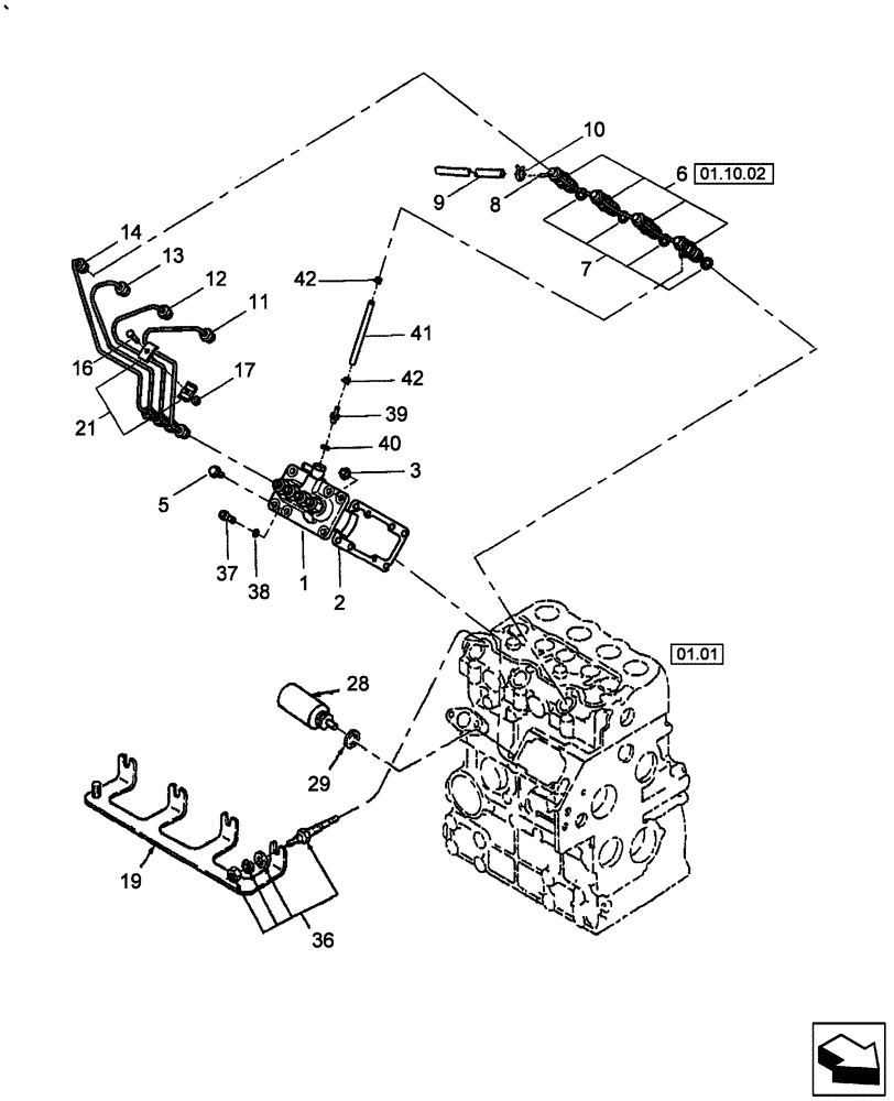 Схема запчастей Case IH FARMALL 55 - (01.10) - FUEL INJECTION PUMP & LINES (01) - ENGINE