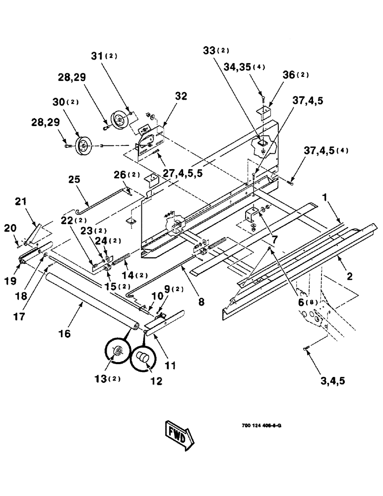 Схема запчастей Case IH 8830 - (6-18) - DRAPER FRAME ASSEMBLY, RIGHT, SERIAL NUMBER CFH0030455 AND LATER, 15 FOOT ONLY (58) - ATTACHMENTS/HEADERS