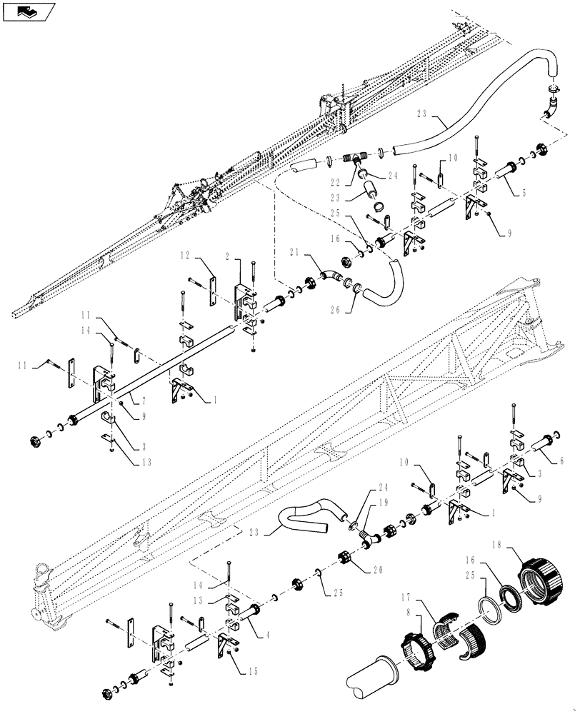 Схема запчастей Case IH 4430 - (40.910.53) - SPRAYBAR, MID AND OUTER SECTION, 20"/30" NOZZLE SPACING, OFF CENTER, 7 SECTION, 120 BOOM (40 ) - PLUMBING