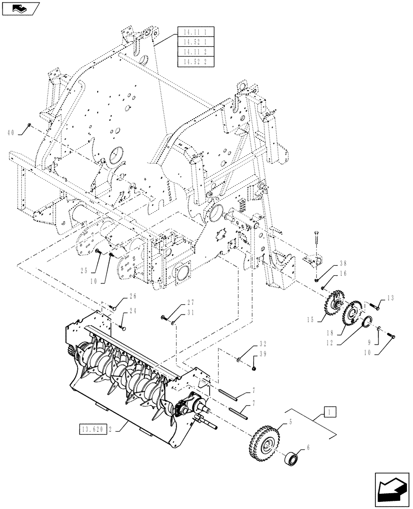 Схема запчастей Case IH RBX452 - (13.610) - ROTOR FEEDER DRIVE (13) - FEEDER