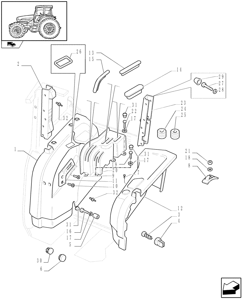 Схема запчастей Case IH FARMALL 95U - (1.93.0) - CONTROLS COVER & TRIMMINGS - W/CAB (10) - OPERATORS PLATFORM/CAB