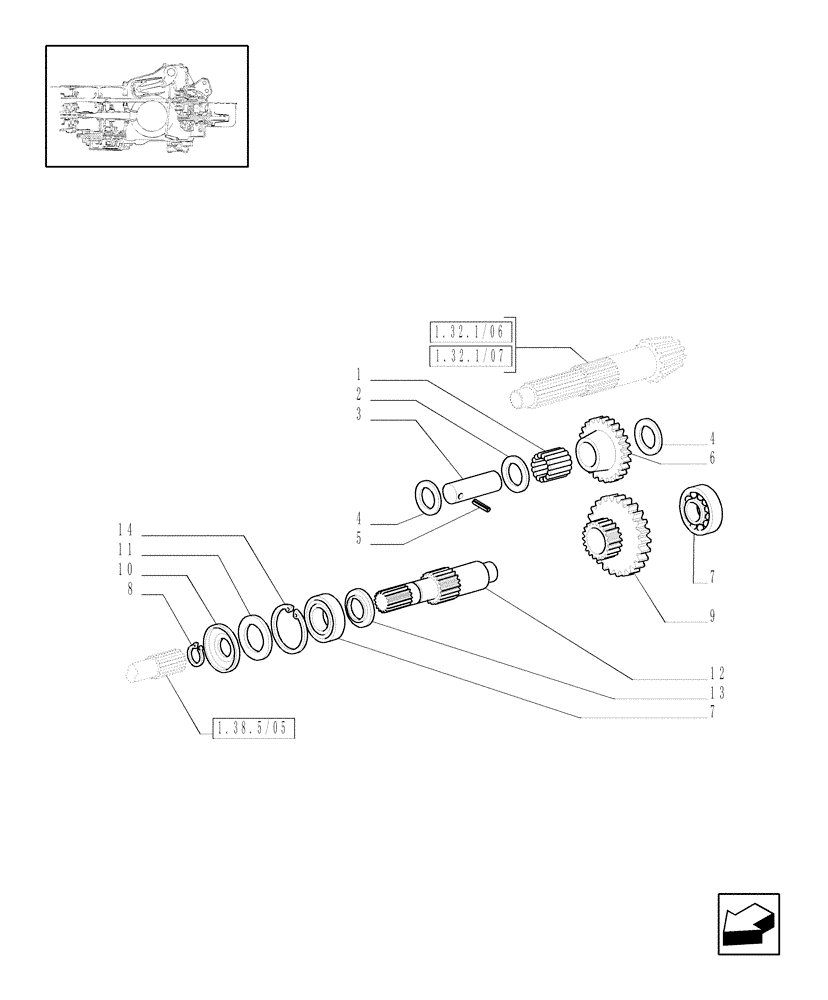 Схема запчастей Case IH JX95 - (1.33.1/02) - TRANSMISSION GEARINGS - FOR HIGH CLEARANCE VERSION (04) - FRONT AXLE & STEERING