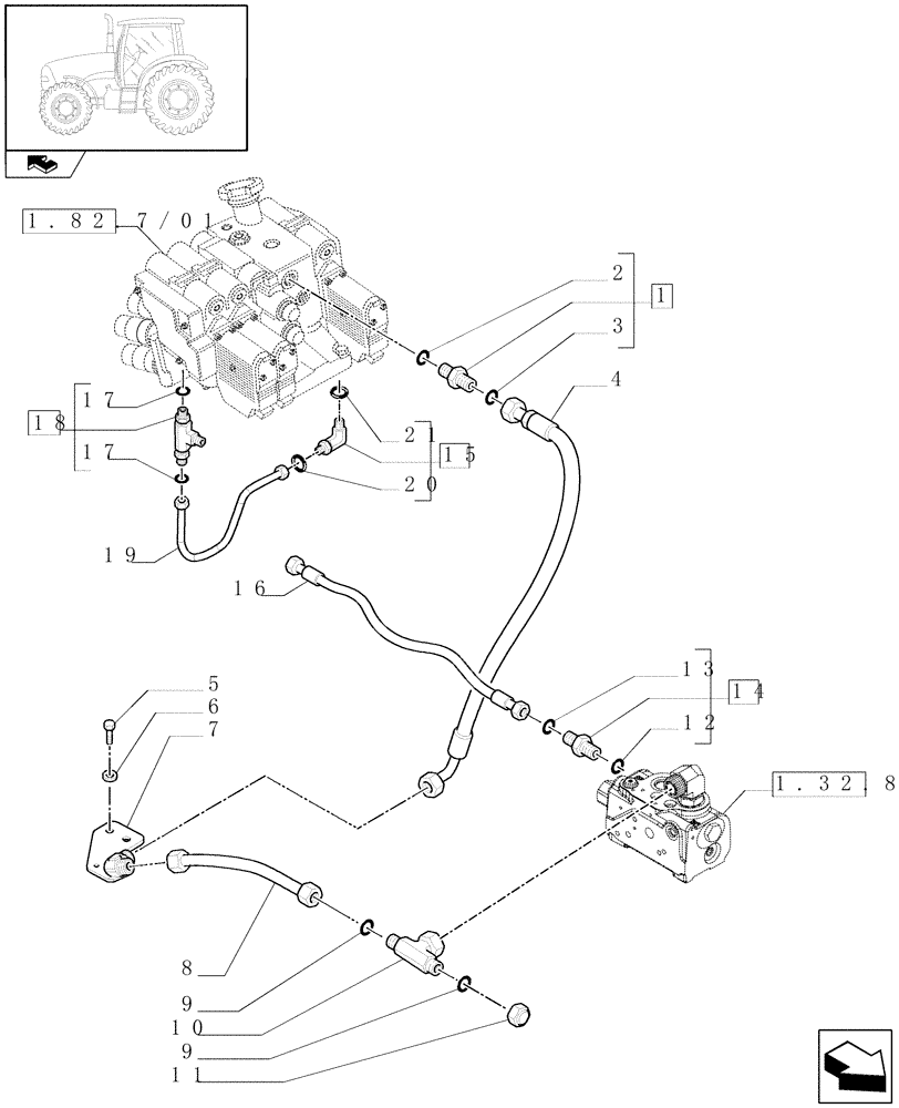 Схема запчастей Case IH PUMA 165 - (1.82.1/03[02]) - (VAR.484) RIGHT LIFT ROD AND TOP LINK HYDRAULIC ADJUST W/ELECTRONIC CONTROL - LIFTER LINES (07) - HYDRAULIC SYSTEM