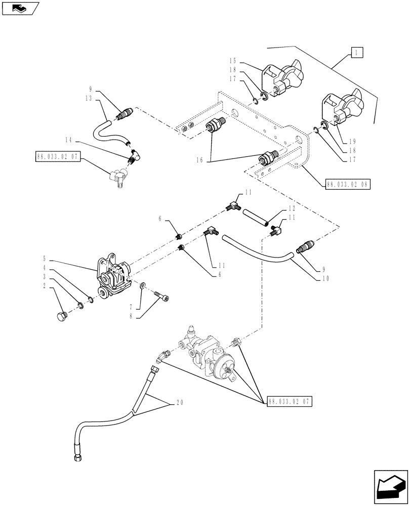 Схема запчастей Case IH PUMA 160 - (88.033.02[09]) - DIA KIT, PNEUMATIC TRAILER BRAKE (UNIVERSAL) - QUICK HITCH AND PIPES (88) - ACCESSORIES