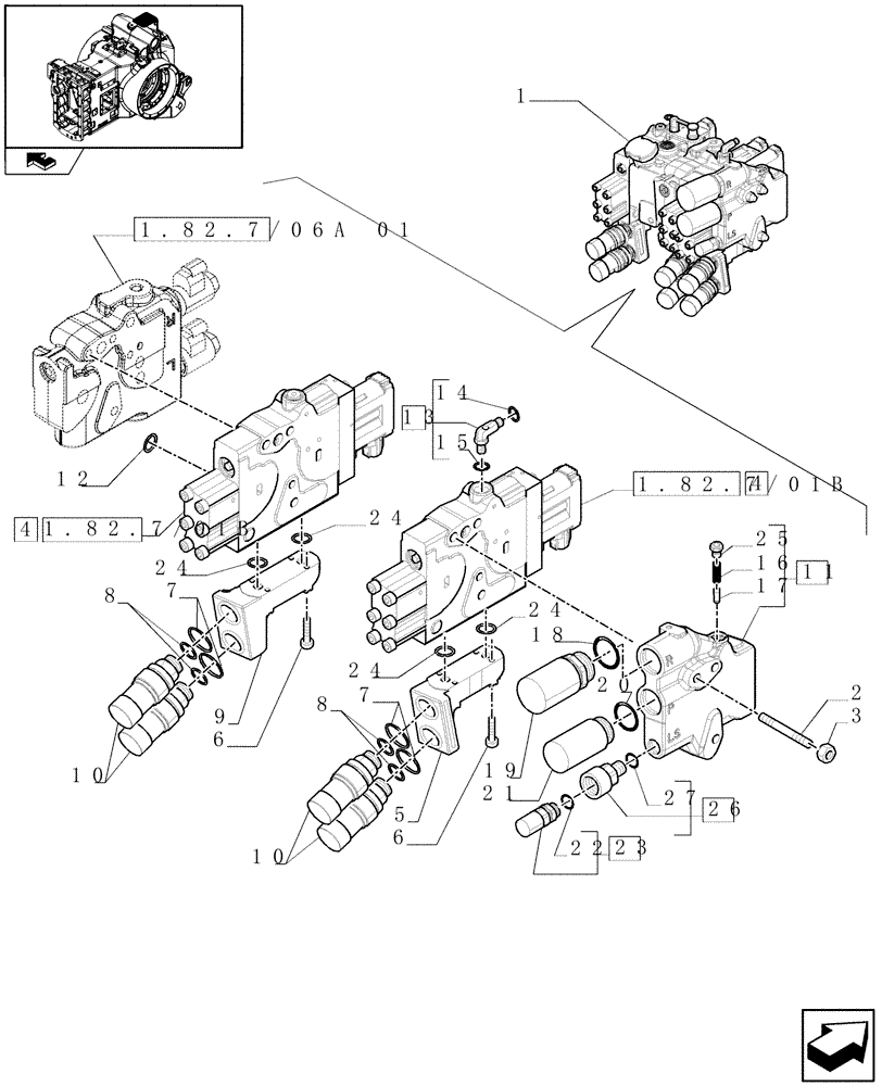 Схема запчастей Case IH PUMA 165 - (1.82.7/06A[02]) - REAR ELECTRONIC REMOTE CONTROL VALVES WITH 3 ELEMENTS - BREAKDOWN (07) - HYDRAULIC SYSTEM
