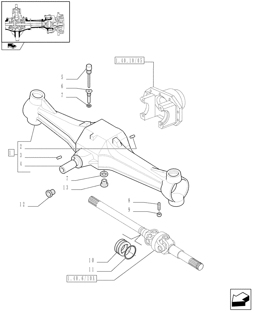 Схема запчастей Case IH FARMALL 80 - (1.40.10/01) - STANDARD FRONT AXLE W/LIMITED SLIP DIFF,40KM/H - BOX (VAR.335541-743559-743552) (04) - FRONT AXLE & STEERING