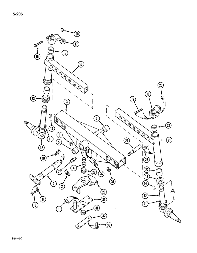 Схема запчастей Case IH 585 - (5-206) - AXLE, FRONT, HEAVY DUTY, 52 TO 77 INCH TRACK (05) - STEERING