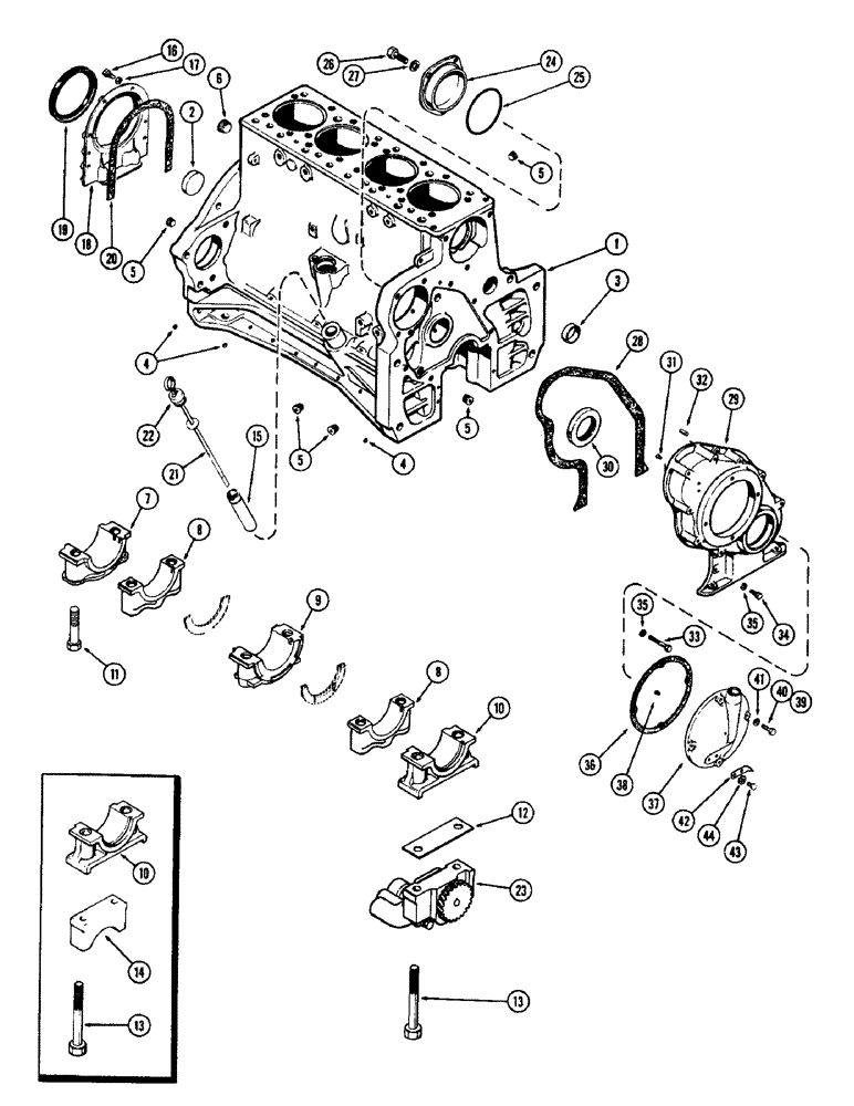 Схема запчастей Case IH 1060 - (406) - CYLINDER BLOCK ASSEMBLY, (284) SPARK IGNITION ENGINE, FIRST USED ENGINE SERIAL NUMBER 2174225 (10) - ENGINE