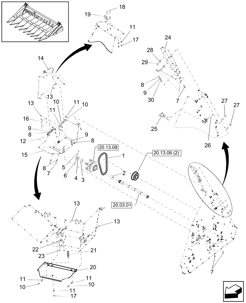 Схема запчастей Case IH 2406-70 - (20.13.06[3]) - AUGER DRIVE, SINGLE, DRIVING SIDE, PIN CBJ030601 AND AFTER (58) - ATTACHMENTS/HEADERS