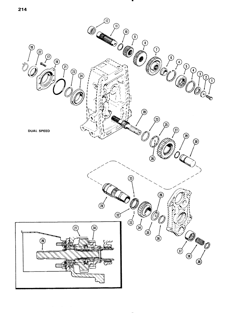 Схема запчастей Case IH 1090 - (214) - P.T.O. OUTPUT AND IDLER SHAFTS, DUAL SPEED (08) - HYDRAULICS