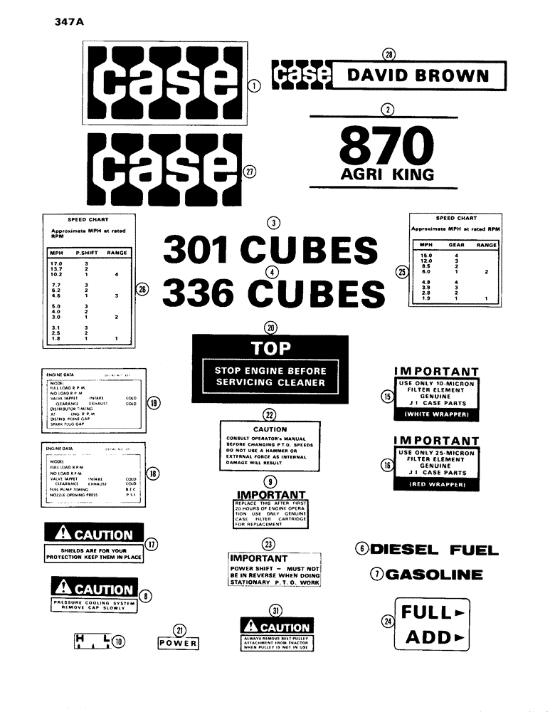 Схема запчастей Case IH 870 - (347A) - DECALS, STANDARD, USED TRACTOR SERIAL NUMBERS 8693001 T0 8736722 (09) - CHASSIS/ATTACHMENTS
