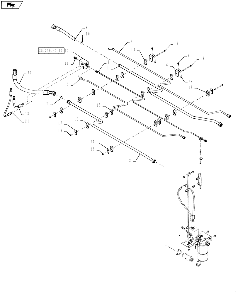 Схема запчастей Case IH 5130 - (35.310.42) - HYDRAULIC PLUMBING, TUBE BUNDLE ASSY (35) - HYDRAULIC SYSTEMS