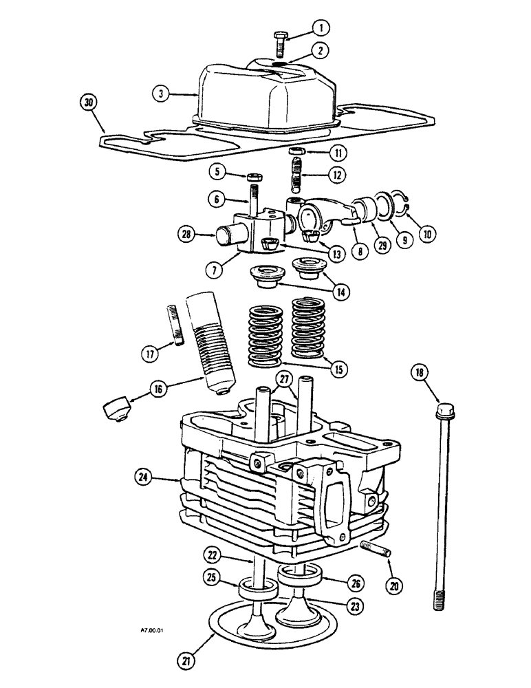 Схема запчастей Case IH 2140 - (2-48[B]) - CYLINDER HEAD, VALVES AND STUDS, 2140, 2150 (02) - ENGINE