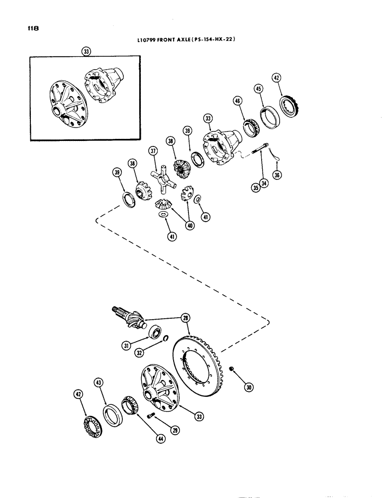 Схема запчастей Case IH 1200 - (118) - L10799 FRONT AXLE DIFFERENTIAL, CONTINUED, 15.99 RATIO WITH CARDON JOINT (06) - POWER TRAIN
