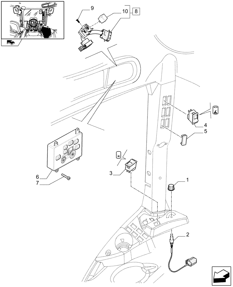 Схема запчастей Case IH PUMA 195 - (1.75.1[06]) - ELECTRONIC PTO CONTROL, WORKLAMPS CONTROL AND HYDRAULIC MASTER SWITCH (06) - ELECTRICAL SYSTEMS