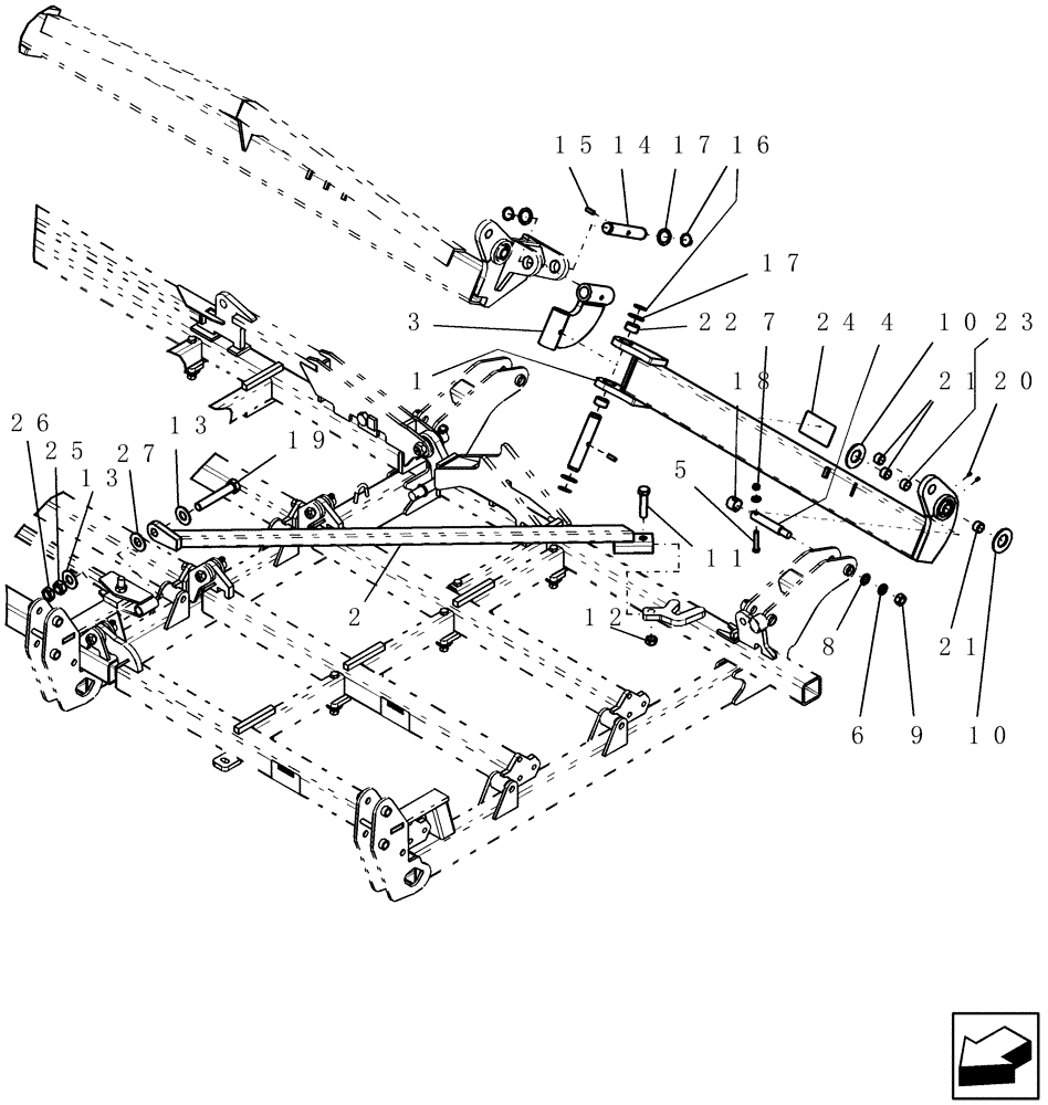 Схема запчастей Case IH ATX400 - (1.390.1) - 6 FIVE SECTION OUTER WING BRACING AND ROCKSHAFT - 45 MODEL SHOWN (12) - FRAME