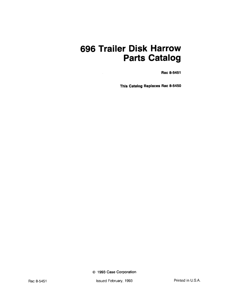 Схема запчастей Case IH 696 - (1-01) - 696 TRIALER DISK HARROW PARTS CATALOG (00) - PICTORIAL INDEX