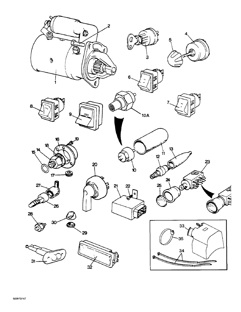 Схема запчастей Case IH 1210 - (4-16) - STARTER, SWITCHES AND WARNING LAMPS (04) - ELECTRICAL SYSTEMS