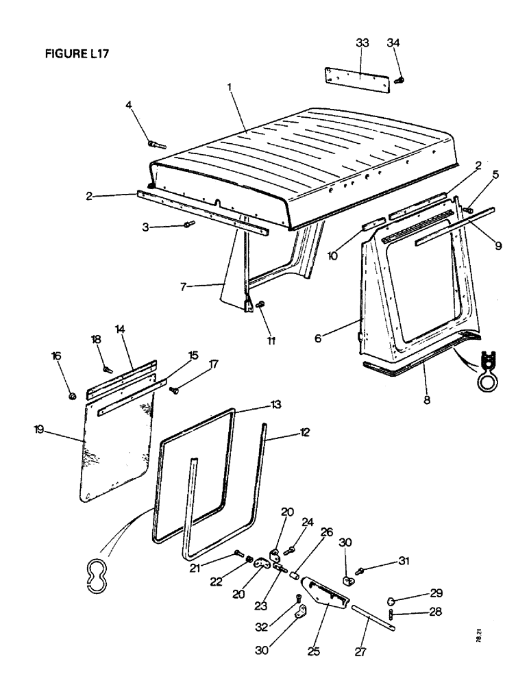 Схема запчастей Case IH 1412 - (L17-1) - CHASSIS, BONNET, FENDERS, SAFETY FRAME AND CAB, CAB ROOF AND SIDE PANELS (12) - CHASSIS