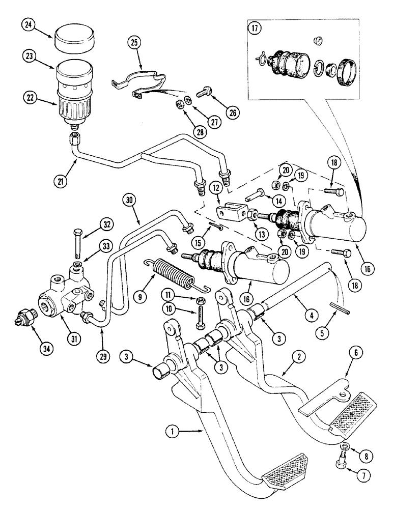 Схема запчастей Case IH 1494 - (7-260) - BRAKE PEDALS AND MASTER CYLINDERS, TRACTORS WITHOUT CAB, PRIOR TO P.I.N. 11519691 (07) - BRAKES