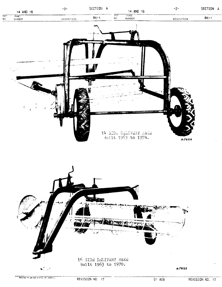 Схема запчастей Case IH 16 - (A-02) - 14 SIDE DELIVERY RAKE, BUILT 1963 TO 1974, 16 SIDE DELIVERY RAKE, BUILT 1963 TO 1970 