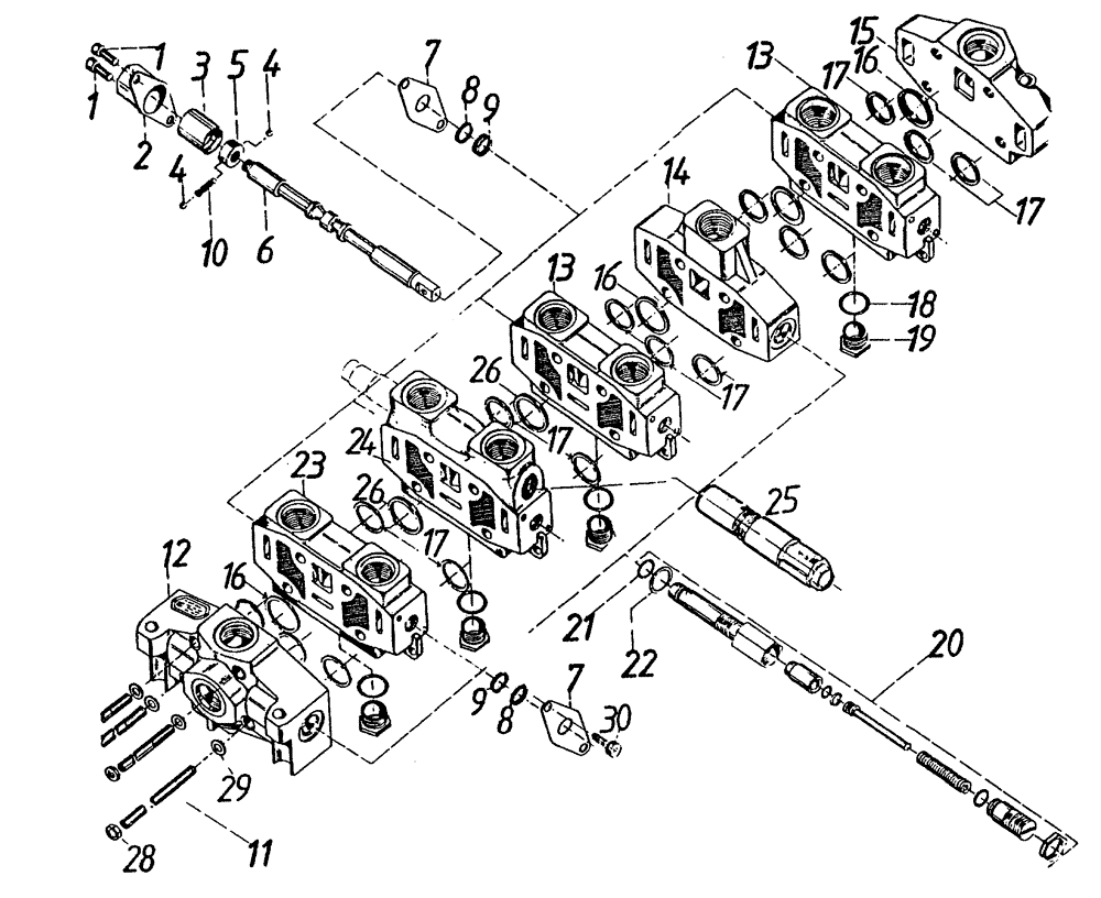 Схема запчастей Case IH 7700 - (B04[10]) - HYDRAULIC VALVE, TOPPER, ELEVATOR AND SIDETRIM KNIVES, A20 4-BANK Hydraulic Components & Circuits