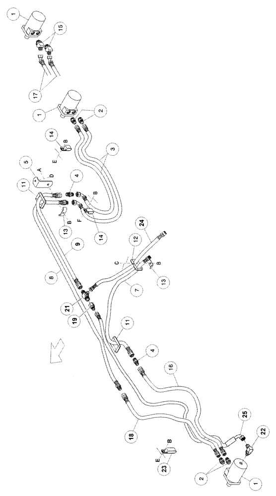 Схема запчастей Case IH 1052 - (09-10) - HYDRAULIC CIRCUIT - DRAPER DRIVE, 36.0 FOOT 3 DECK HEADER FIELD INSTALLED KIT ASN CCC0011321 (09) - CHASSIS