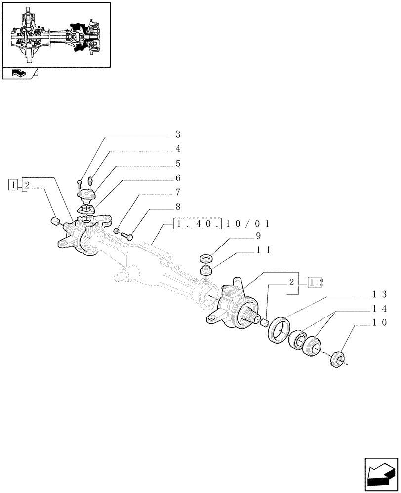 Схема запчастей Case IH FARMALL 80 - (1.40.10/02) - STANDARD FRONT AXLE W/LIMITED SLIP DIFF,40KM/H - STEER KNUCKLE (VAR.335541) (04) - FRONT AXLE & STEERING