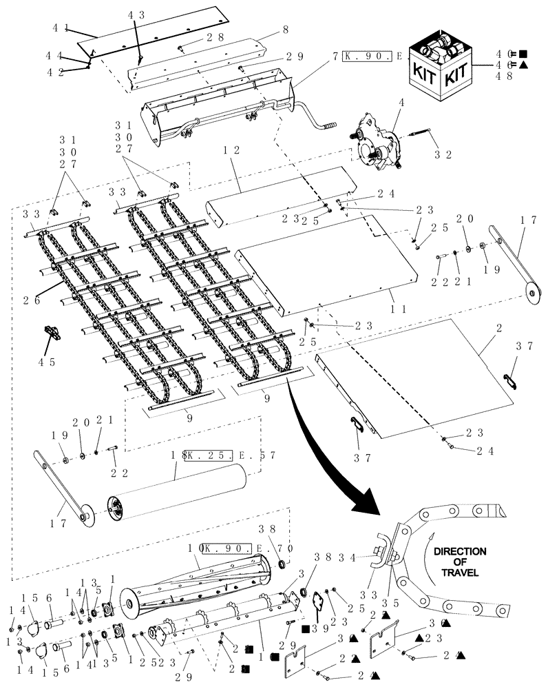 Схема запчастей Case IH AFX8010 - (K.25.E.48[02]) - FEEDER FLOOR AND CHAINS - WITH ROCK TRAP, PRIOR TO PIN HAJ106756 K - Crop Processing