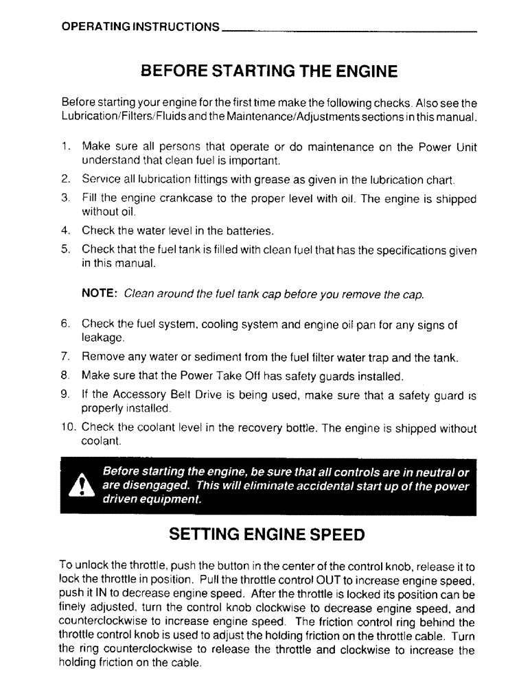Схема запчастей Case IH 4390 - (013) - OPERATING INSTRUCTIONS, BEFORE STARTING THE ENGINE, SETTING ENGINE SPEED 
