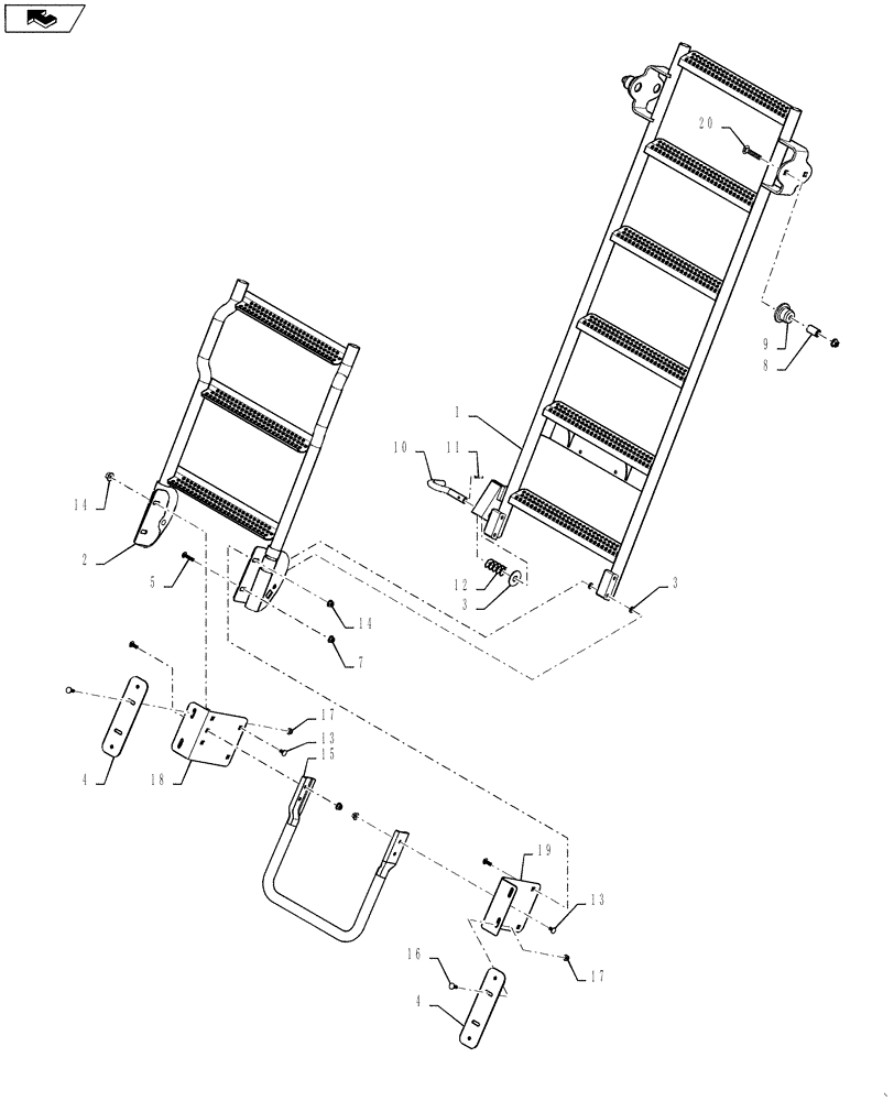 Схема запчастей Case IH 9230 - (90.105.03) - LADDER ASSY, REAR (90) - PLATFORM, CAB, BODYWORK AND DECALS