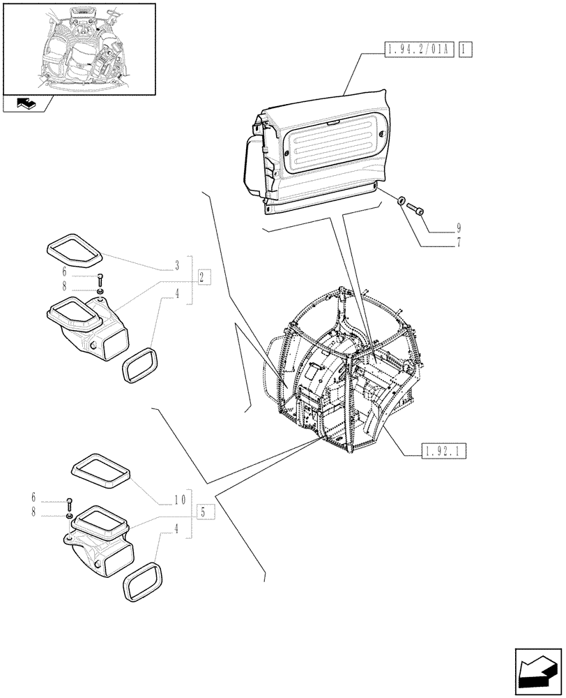 Схема запчастей Case IH PUMA 140 - (1.94.2/01[01]) - AIR CONDITIONING WITH AUTOMATIC CLIMATE CONTROL - FAN AND VENTILATION DUCTS (VAR.330643) (10) - OPERATORS PLATFORM/CAB