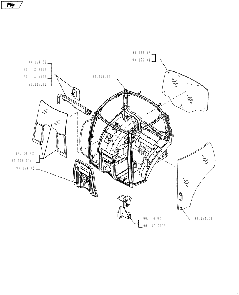Схема запчастей Case IH PUMA 230 - (90.000.00[02]) - PICTORIAL INDEX - PLATFORM, CAB, BODYWORK AND DECALS (90) - PLATFORM, CAB, BODYWORK AND DECALS