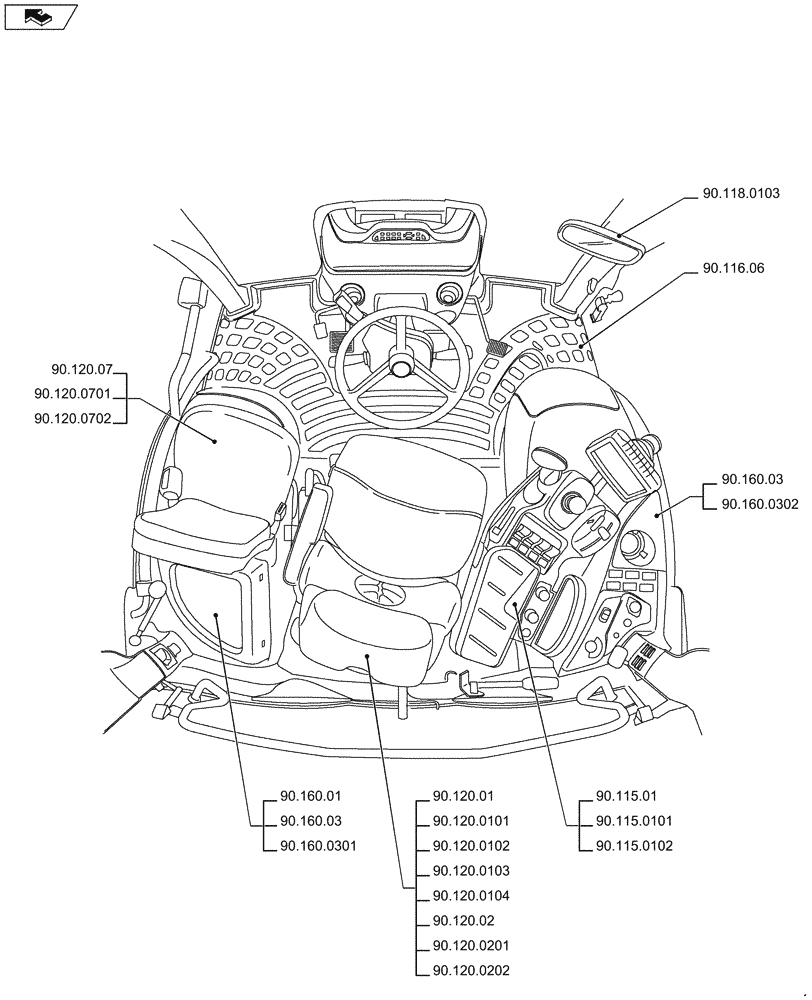 Схема запчастей Case IH PUMA 200 - (90.000.00[01]) - PICTORIAL INDEX - PLATFORM, CAB, BODYWORK AND DECALS (90) - PLATFORM, CAB, BODYWORK AND DECALS