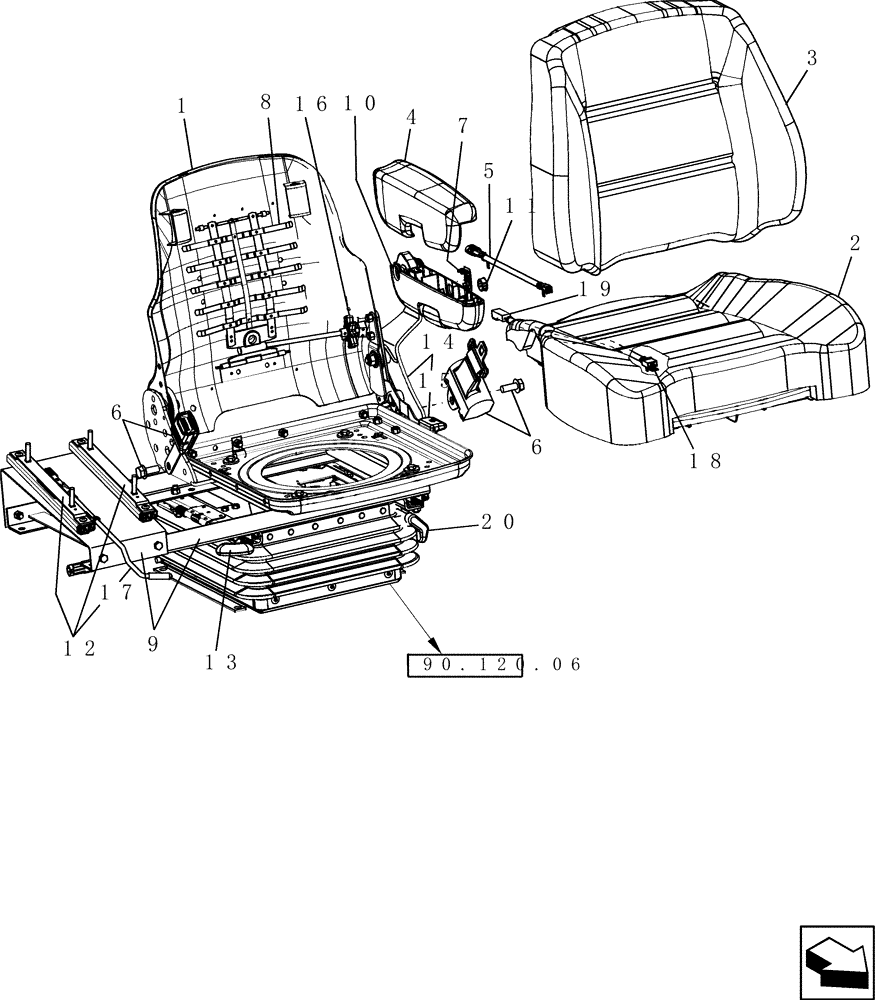 Схема запчастей Case IH 9230 - (90.120.03) - SEAT COMPONENTS, OPERATOR (90) - PLATFORM, CAB, BODYWORK AND DECALS