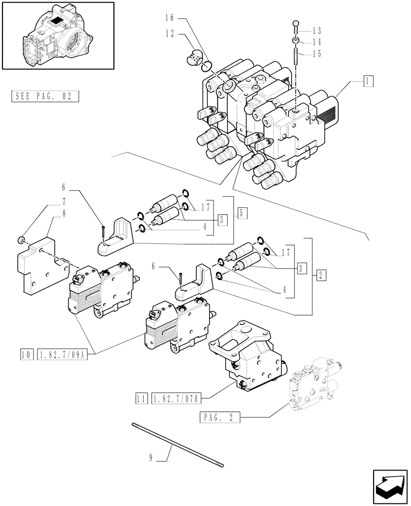 Схема запчастей Case IH PUMA 165 - (1.82.7/07[01]) - (VAR.718) 4 X ELECTRONIC REAR REMOTES (07) - HYDRAULIC SYSTEM