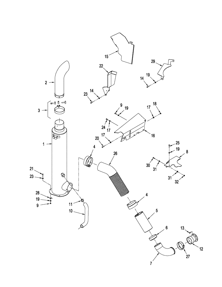 Схема запчастей Case IH STEIGER 485 - (02-22) - EXHAUST SYSTEM - WHEEL TRACTOR, STEIGER 485 (02) - ENGINE