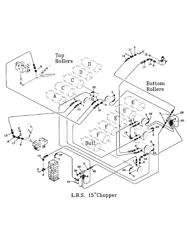 Схема запчастей Case IH 7700 - (B06-14) - HYDRAULIC CIRCUIT, ROLLERS, LEFT HAND, 15 INCH CHOP Hydraulic Components & Circuits