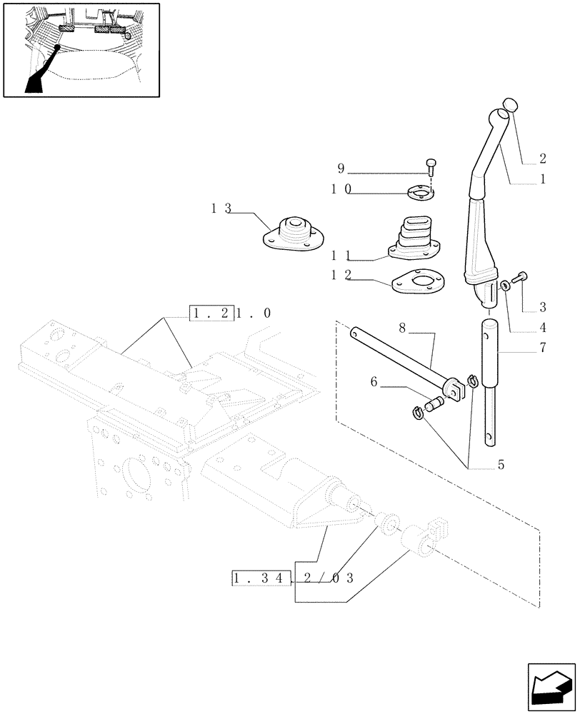 Схема запчастей Case IH JX1080U - (1.96.0/03[01]) - (VAR.271-272-274-276-296) (HI-LO) AND SYNCHRONIZED REVERSING GEAR - 30-40 KM/H - CONTROL LEVER (10) - OPERATORS PLATFORM/CAB