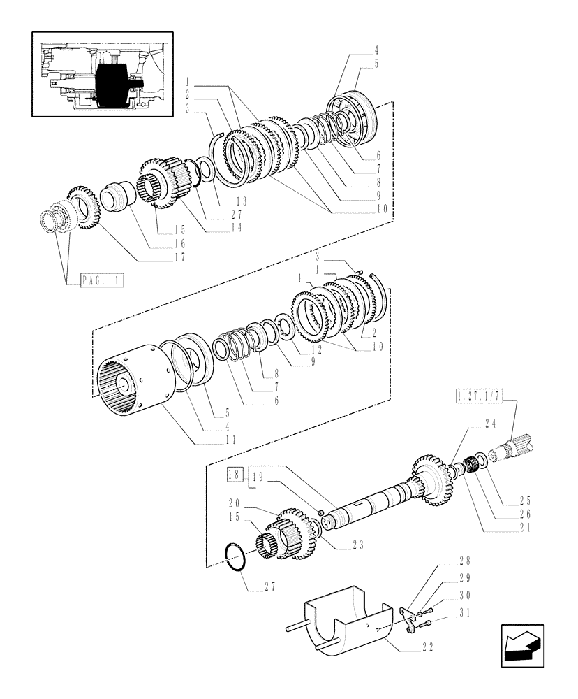 Схема запчастей Case IH JX80U - (1.27.3/03[02]) - (VAR.748) 24+12 40KM/H, HI-LO SYNCHRONIZED REVERSER, HYDRAULIC P.T.O., DRIVEN SHAFT (03) - TRANSMISSION