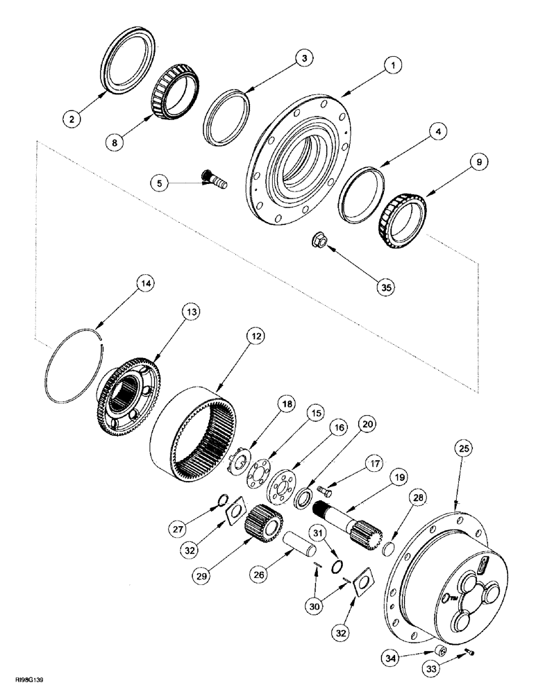 Схема запчастей Case IH MX180 - (5-050) - FRONT AXLE PLANETARIES AND HUB, M.F.D., MX180, MX200 (05) - STEERING