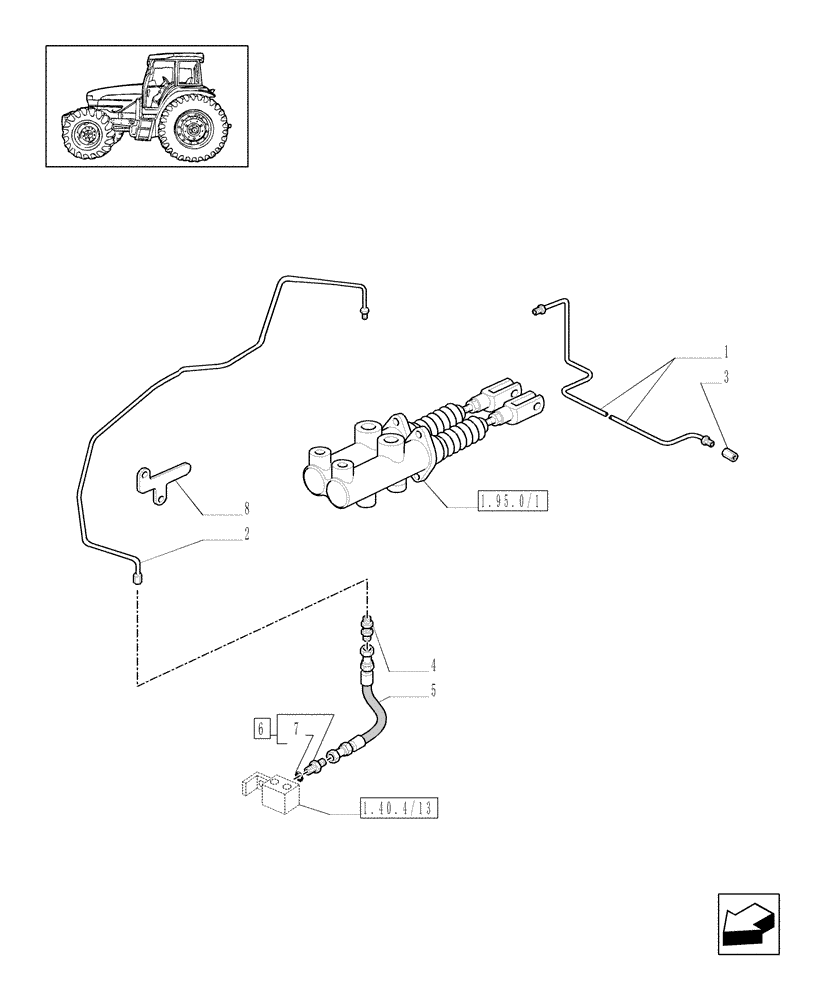 Схема запчастей Case IH MXM190 - (1.68.5/01[03]) - (VAR.452) 4WD FRONT AXLE WITH BRAKES FOR TERRALOCK - BRAKE PIPES (05) - REAR AXLE