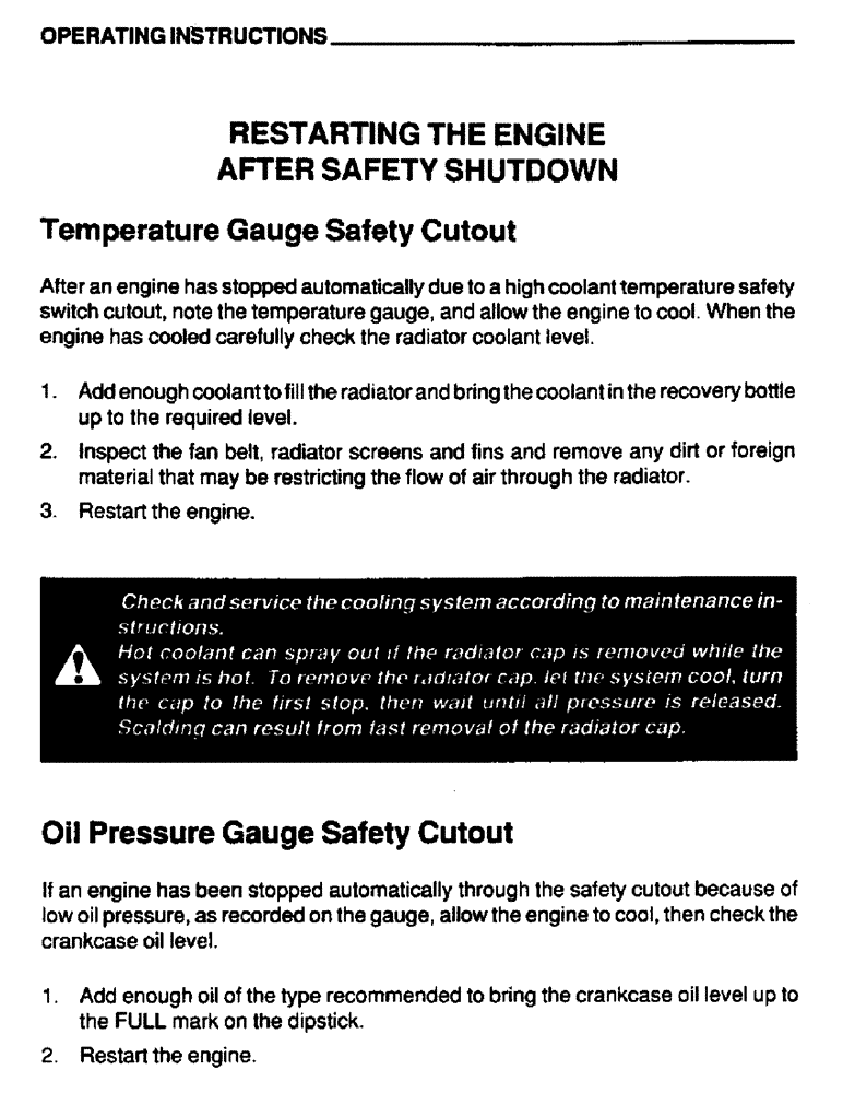 Схема запчастей Case IH 6590TA - (015) - OPERATING INSTRUCTIONS, RESTARTING THE ENG. AFTER SAFETY SHUTDOWN, OIL PRESSURE GAUGE SAFETY CUTOUT 