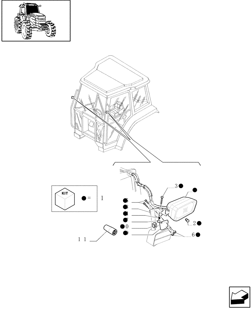 Схема запчастей Case IH MXM155 - (1.91.3[02]) - APPLICATION OF WORK SPOT-LIGHTS ON EXTERIOR CAB HANDLE (10) - OPERATORS PLATFORM/CAB