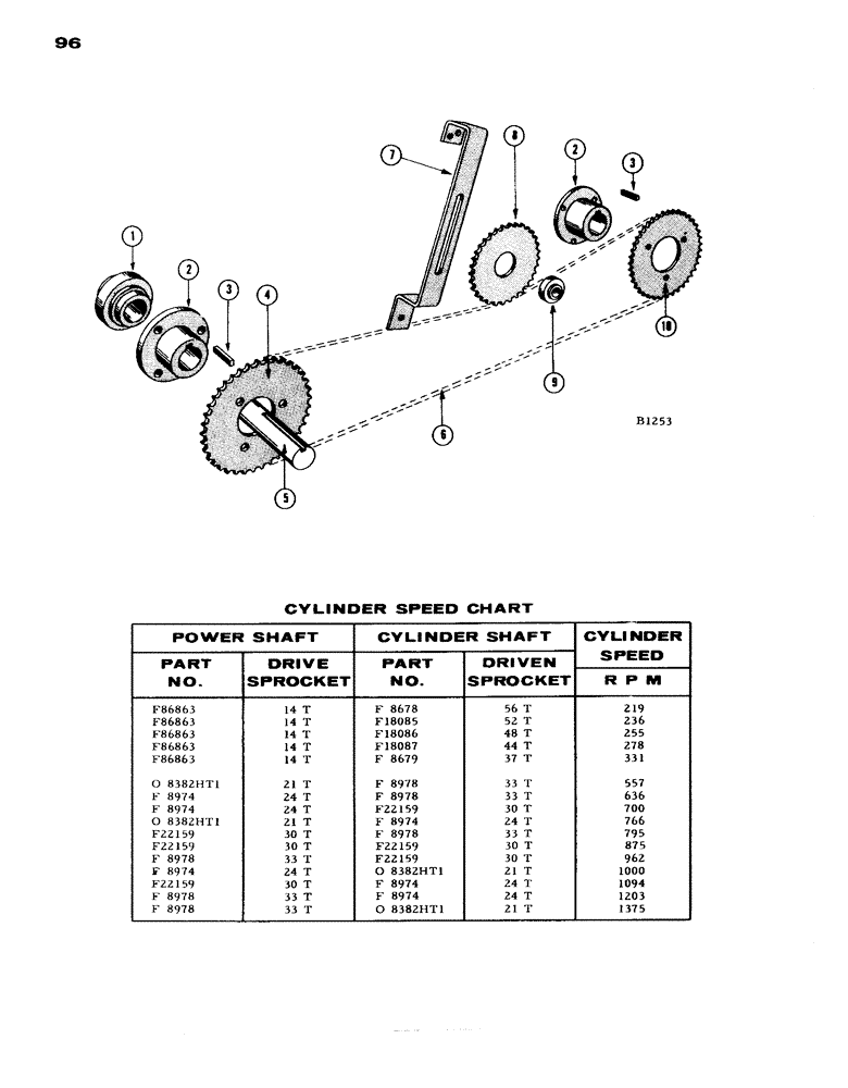 Схема запчастей Case IH 1660 - (096) - CYLINDER, CHAIN DRIVE ATTACHMENT, SINGLE STRAND, SLOW CYL. SPEED ATTACHMENT (66) - THRESHING