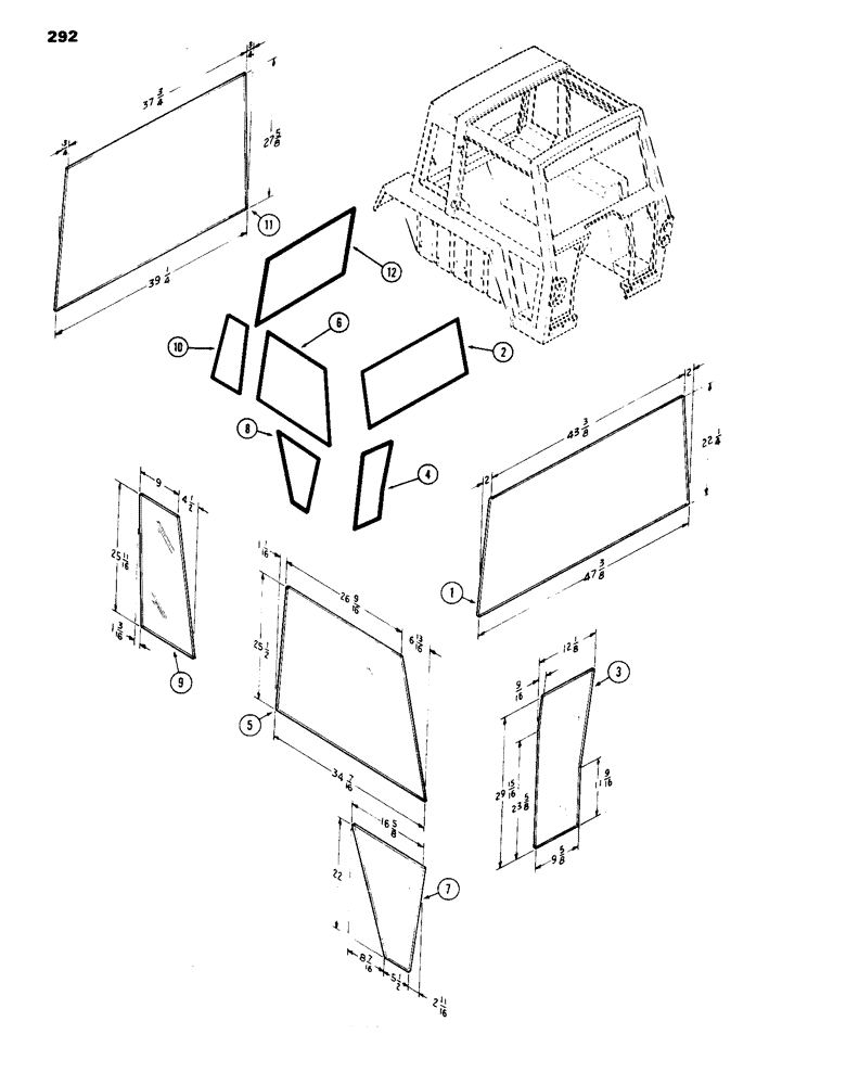 Схема запчастей Case IH 1070 - (292) - GLASS (09) - CHASSIS/ATTACHMENTS