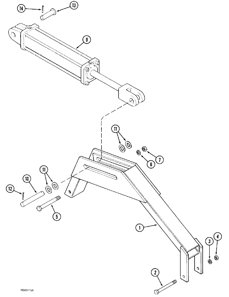 Схема запчастей Case IH 4300 - (9-044) - WING LIFT CYLINDER MOUNTING, NARROW TRANSPORT, VERTICAL FOLD, 12 FOOT WING (09) - CHASSIS/ATTACHMENTS