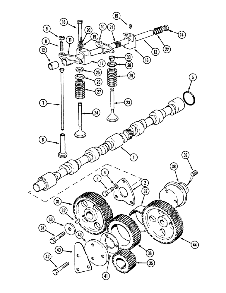 Схема запчастей Case IH 1594 - (2-18) - VALVE MECHANISM AND TIMING GEARS (02) - ENGINE